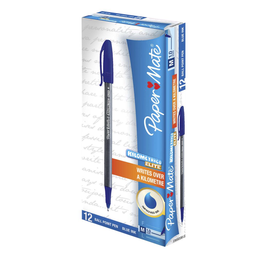 PaperMate Kilometrico Elite Ballpoint Pens Blue 12 Pack