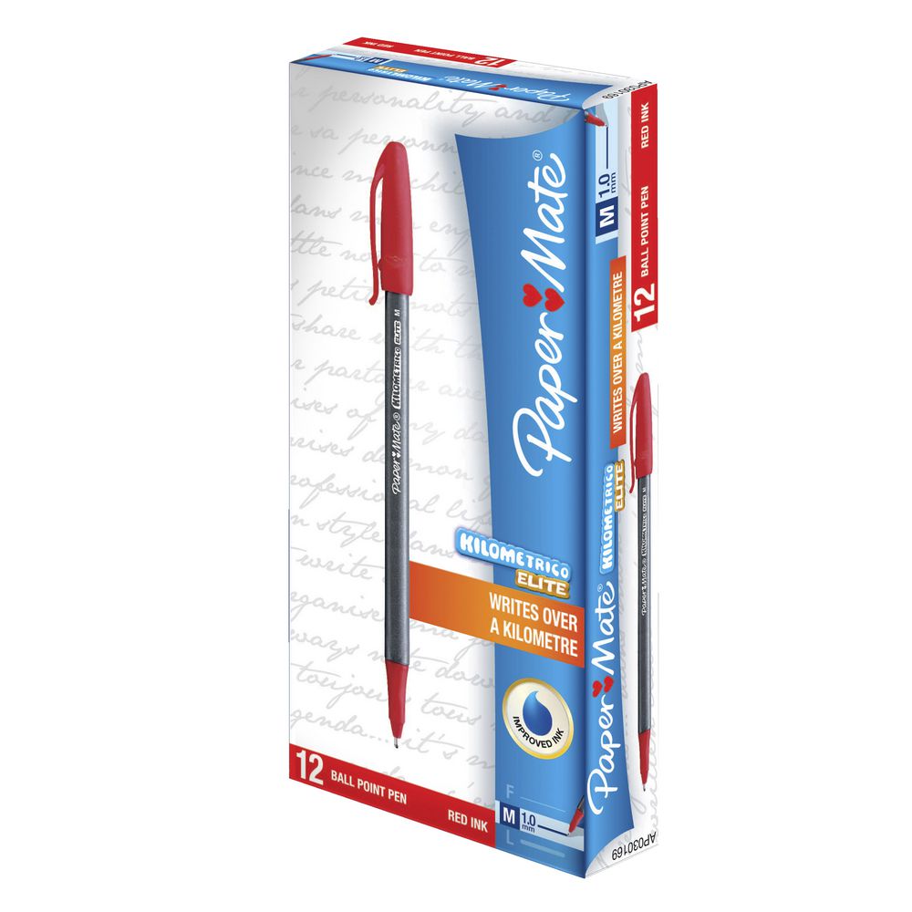 PaperMate Kilometrico Elite Ballpoint Pens Red 12 Pack
