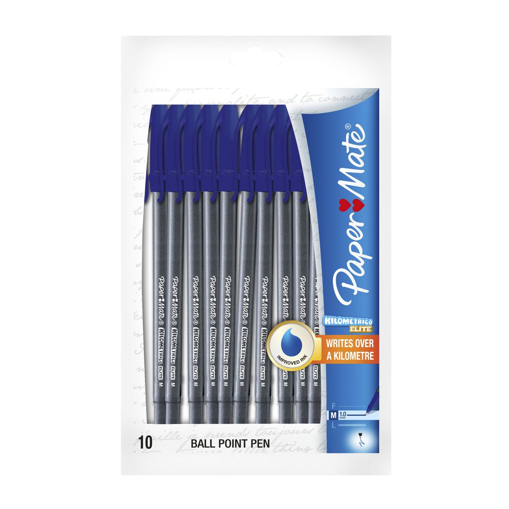 PaperMate Kilometrico Elite Ballpoint Pens Blue 10 Pack