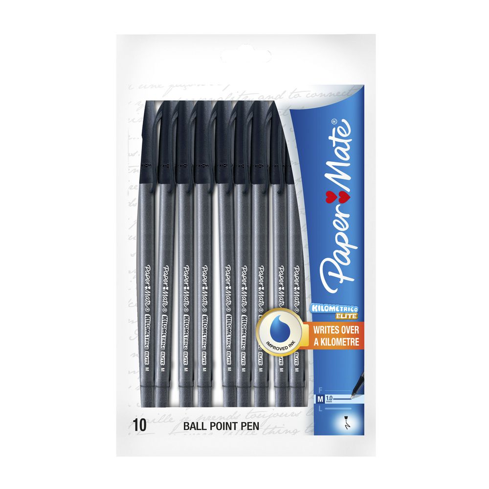 PaperMate Kilometrico Elite Ballpoint Pens Black 10 Pack