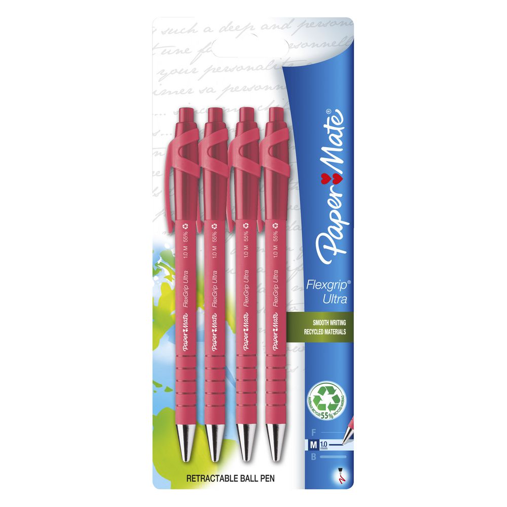 PaperMate FlexGrip Retractable Ballpoint Pens Red 4 Pack