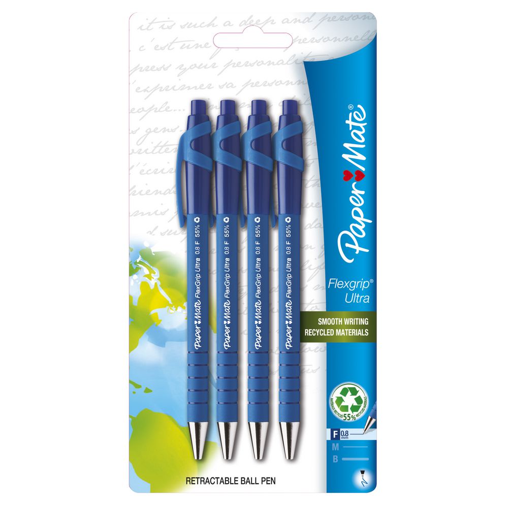 PaperMate FlexGrip Retractable Ballpoint Pens Blue 4 Pack