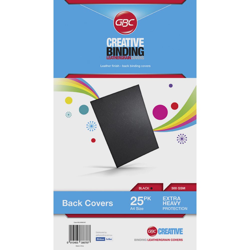 GBC Creative Binding Cover A4 Leathergrain Black 25 Pack