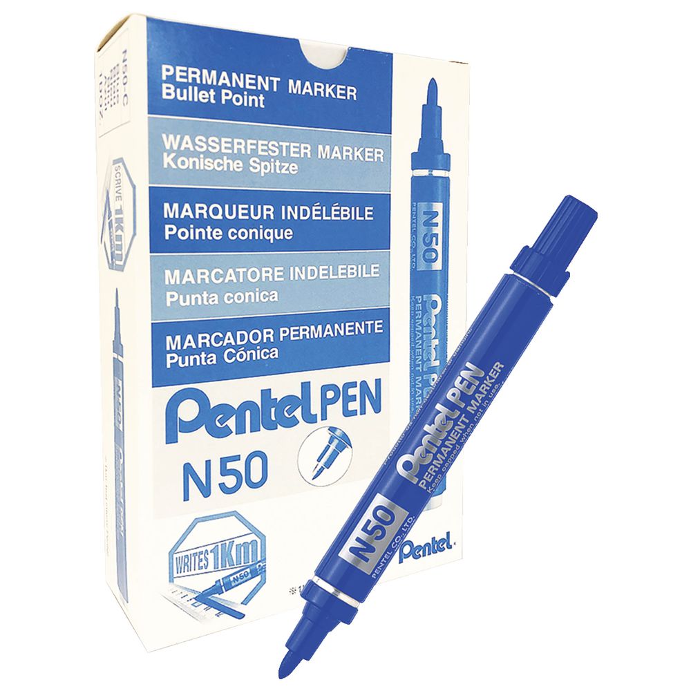 Pentel N50 Permanent Marker Bullet Nib Blue 12 Pack