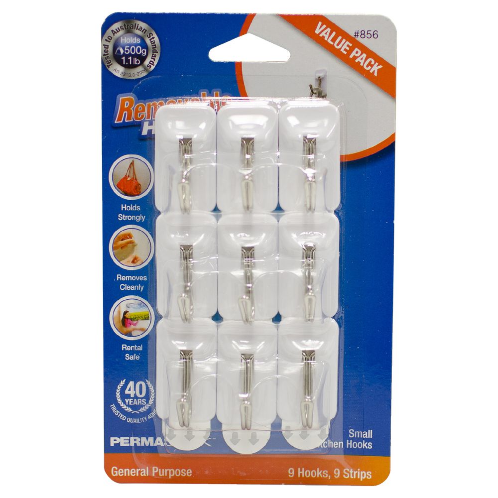 Permastik Utensil Hook Small White 9 Pack