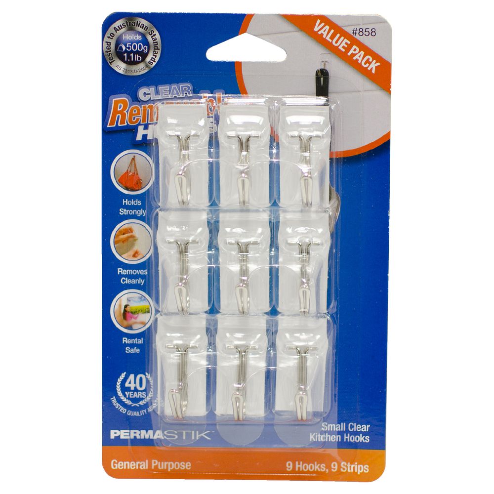Permastik Utensil Hook Small Clear 9 Pack