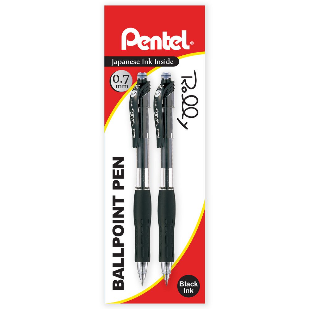 Pentel Rolly Retractable Ballpoint Pen Black 2 Pack
