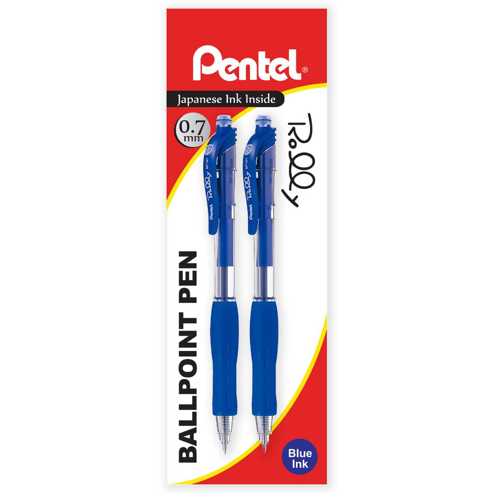 Pentel Rolly Retractable Ballpoint Pen Blue 2 Pack