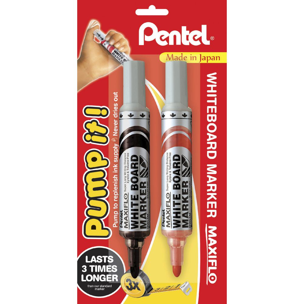 Pentel Maxiflo Whiteboard Markers Black and Red 2 Pack