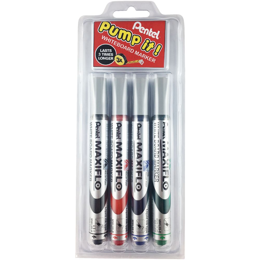 Pentel Maxiflo Whiteboard Markers Assorted 4 Pack