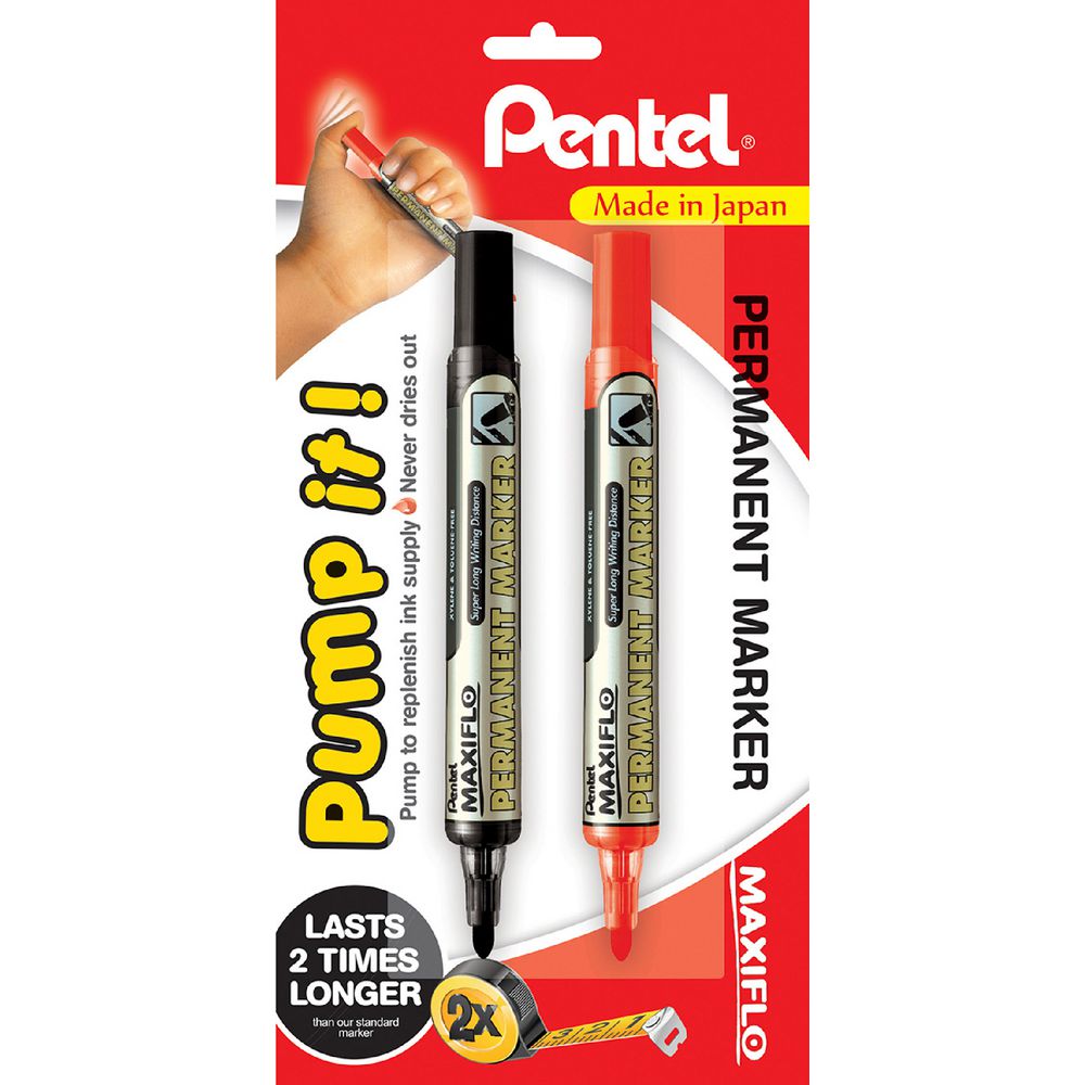 Pentel Maxiflo Permanent Markers Black and Red 2 Pack