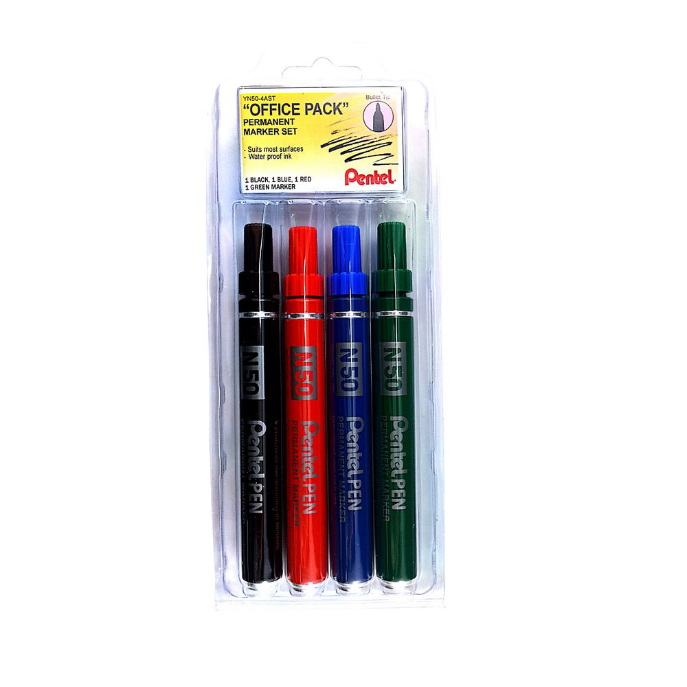 Pentel N50 Permanent Marker Assorted 4 Pack