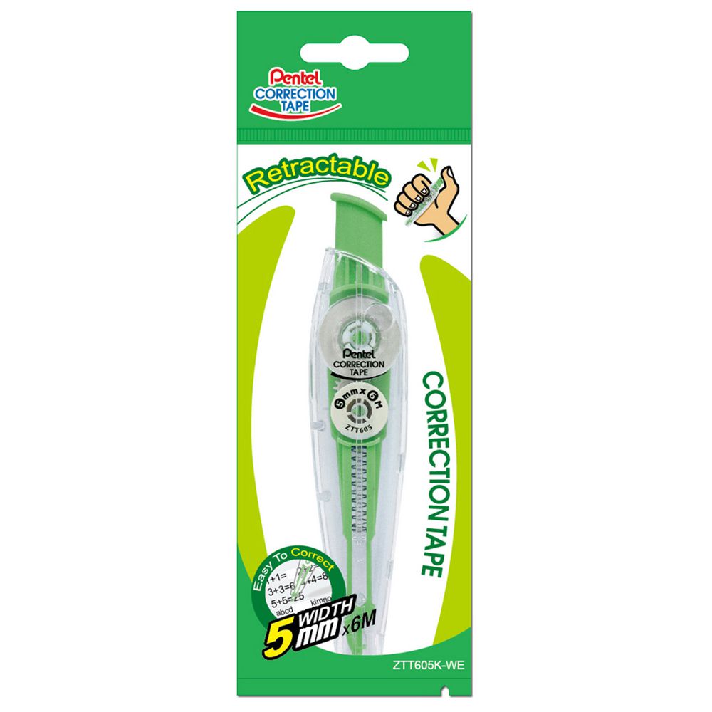 Pentel ZTT605 Retractable Correction Tape 5mm x 6m Green