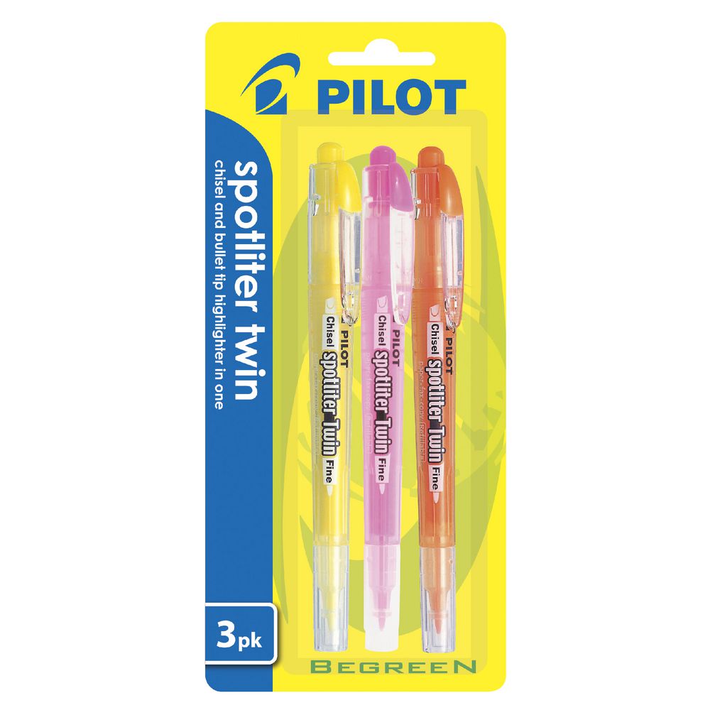 Pilot Twin End Spotliter Assorted 3 Pack