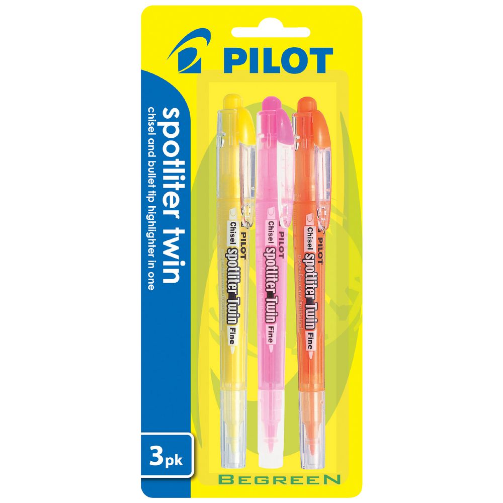 Pilot Twin End Spotliter Assorted 3 Pack
