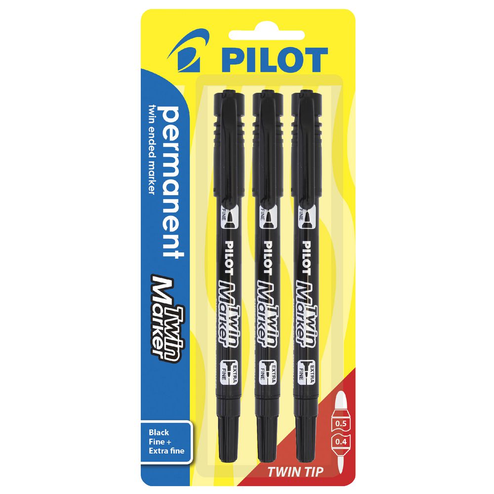 Pilot Twin End Permanent Markers Black 3 Pack