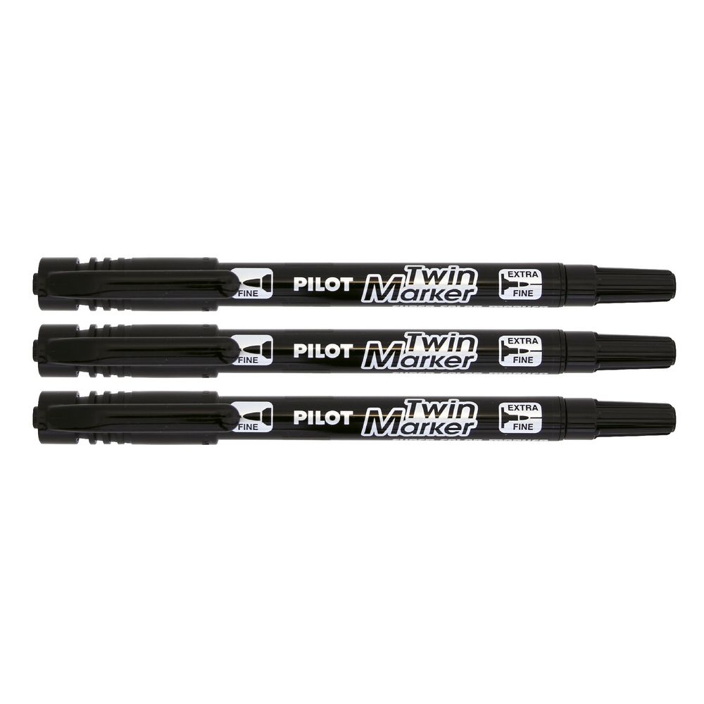 Pilot Twin End Permanent Markers Black 3 Pack
