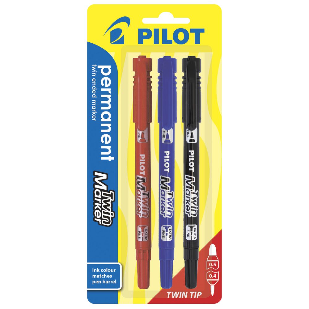 Pilot Twin End Permanent Markers Assorted 3 Pack