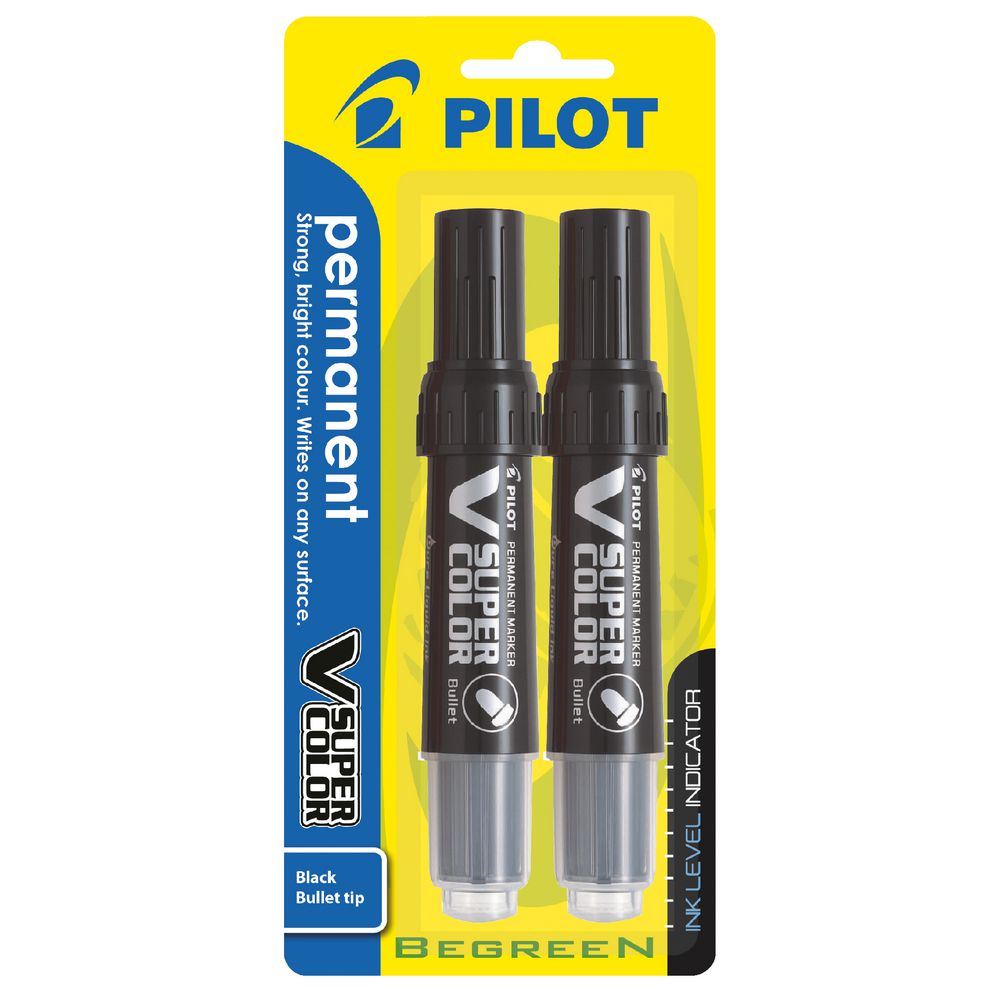 Pilot V Super Colour Permanent Markers Black 2 Pack