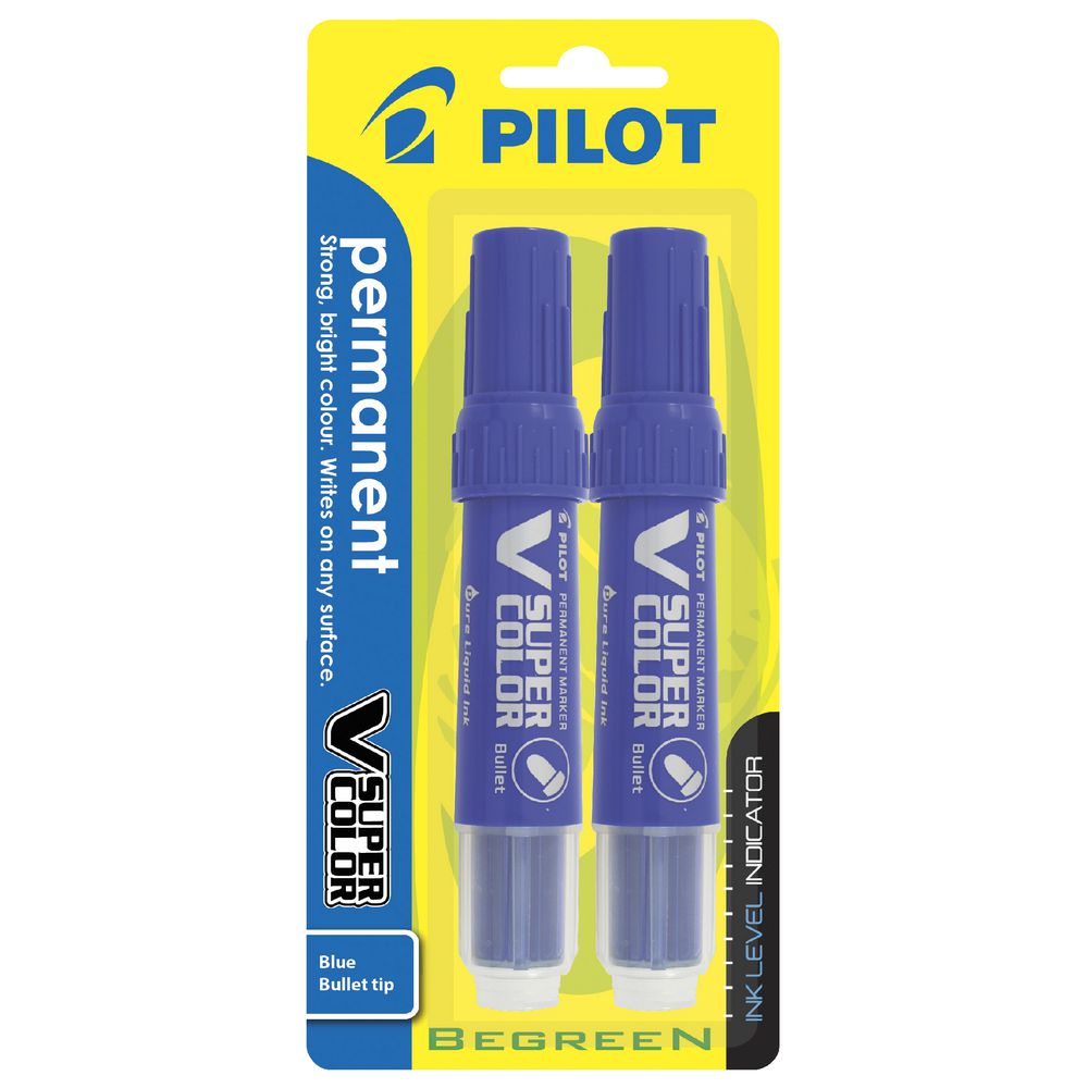 Pilot V Super Colour Permanent Markers Blue 2 Pack