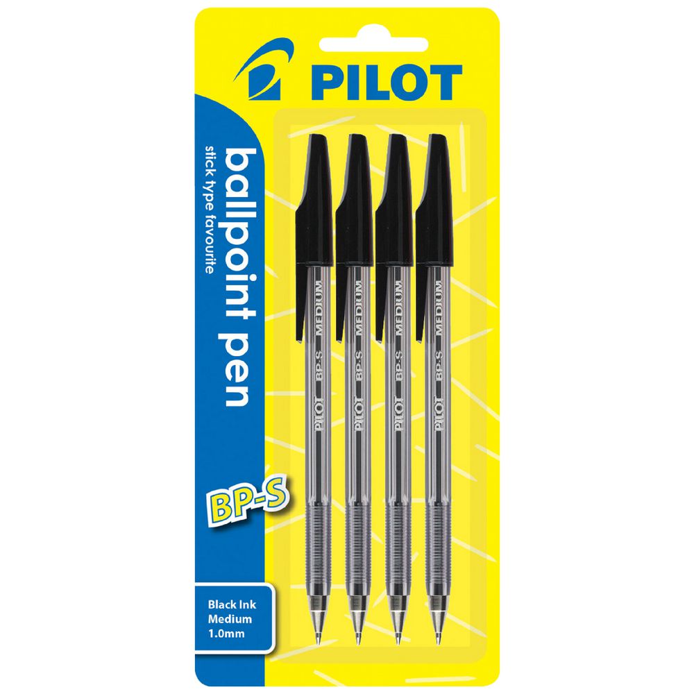Pilot BP-S Medium Ballpoint Pen 1.0mm Black 4 Pack