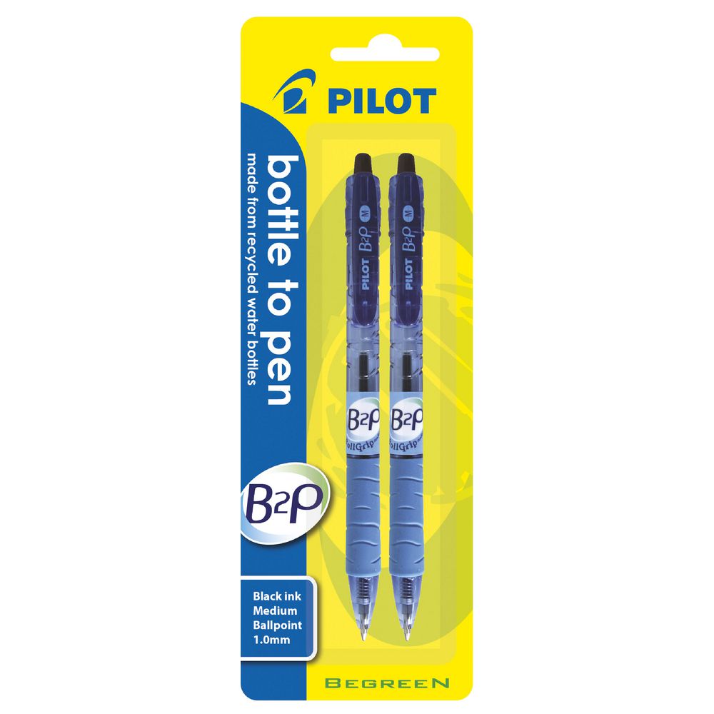Pilot B2P Retractable Grip Ballpoint Pen 1.0mm Black 2 Pack