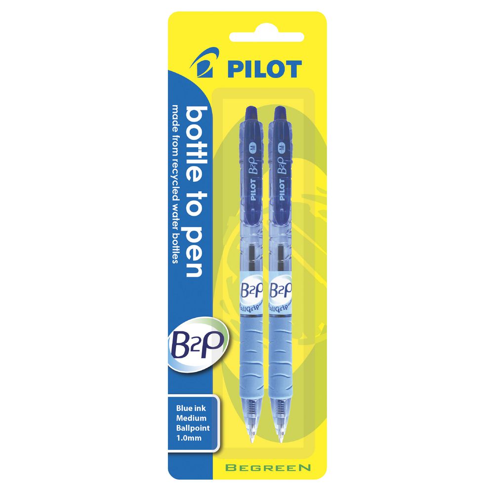 Pilot B2P Retractable Grip Ballpoint Pen 1.0mm Blue 2 Pack