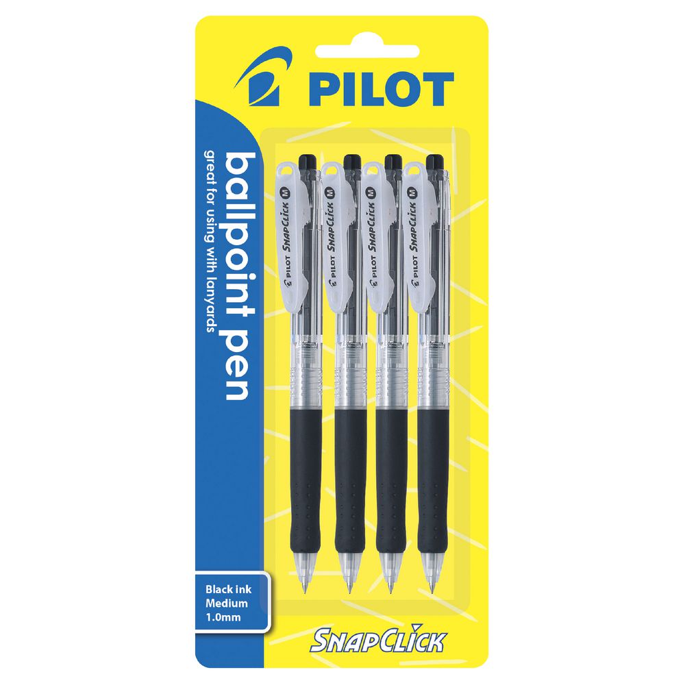 Pilot Snapclick Retractable Ballpoint Pen 1.0mm Black 4 Pack