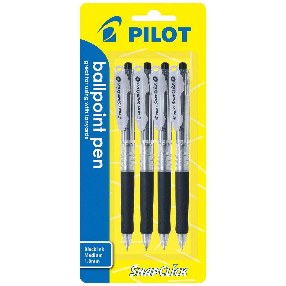 Pilot Snapclick Retractable Ballpoint Pen 1.0mm Black 4 Pack