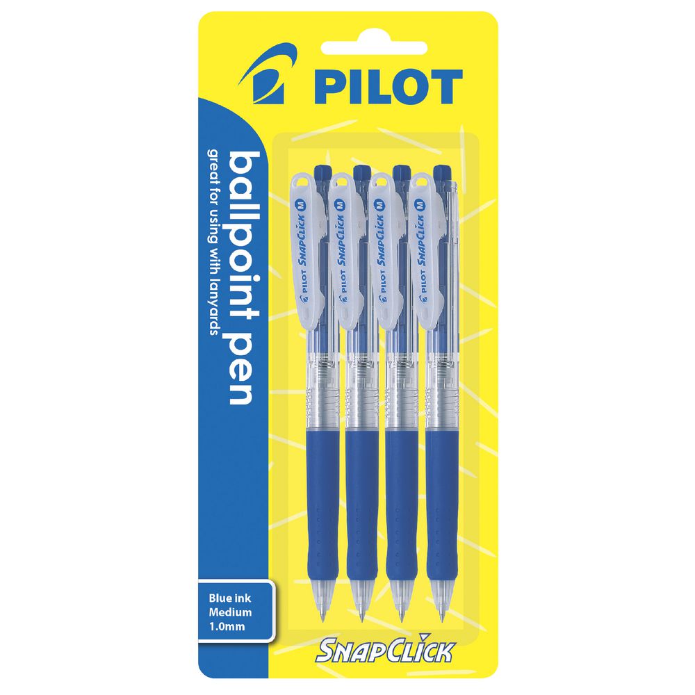 Pilot Snapclick Retractable Ballpoint Pen 1.0mm Blue 4 Pack