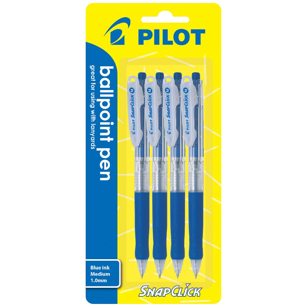 Pilot Snapclick Retractable Ballpoint Pen 1.0mm Blue 4 Pack