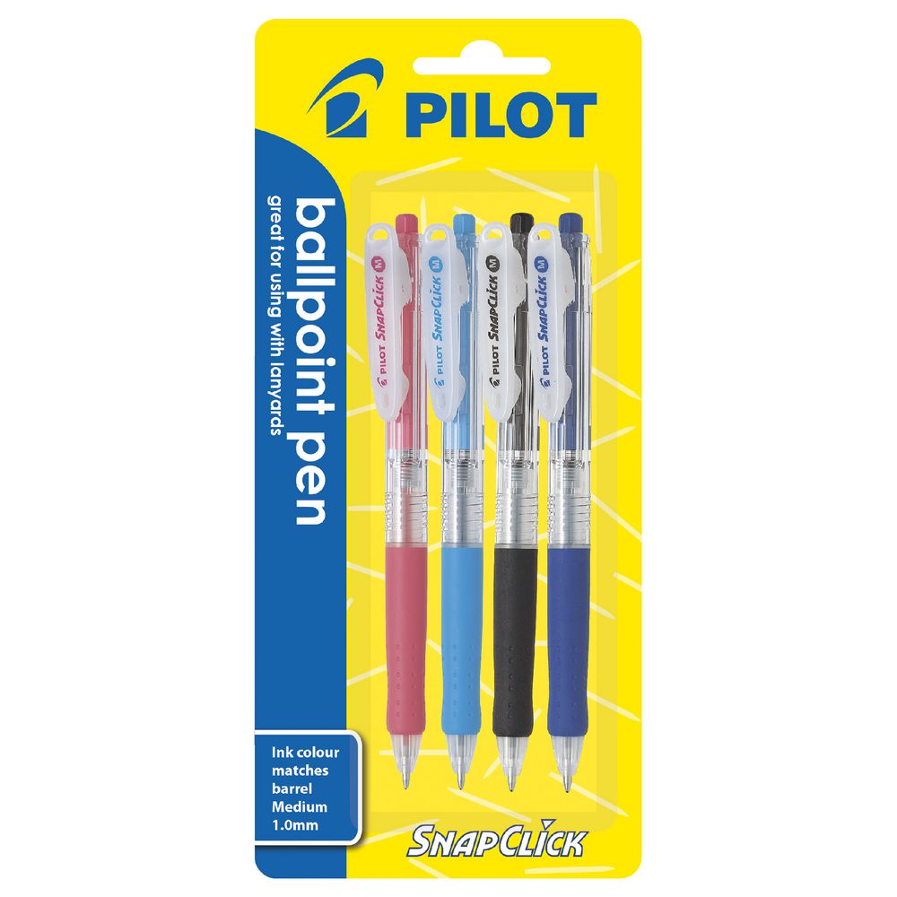 Pilot Snapclick Retractable Ballpoint Pen 1.0 Assorted 4 Pack