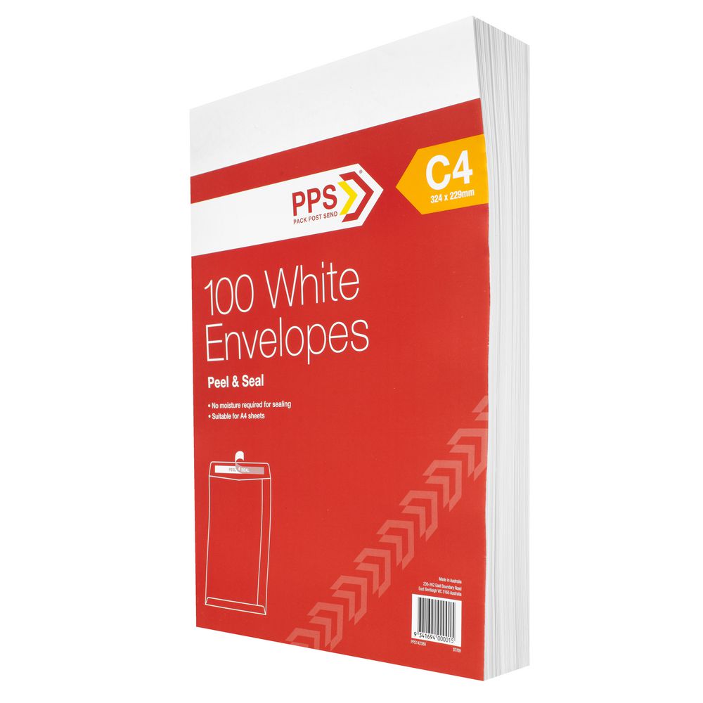 PPS Plainface C4 Envelopes White 100 Pack