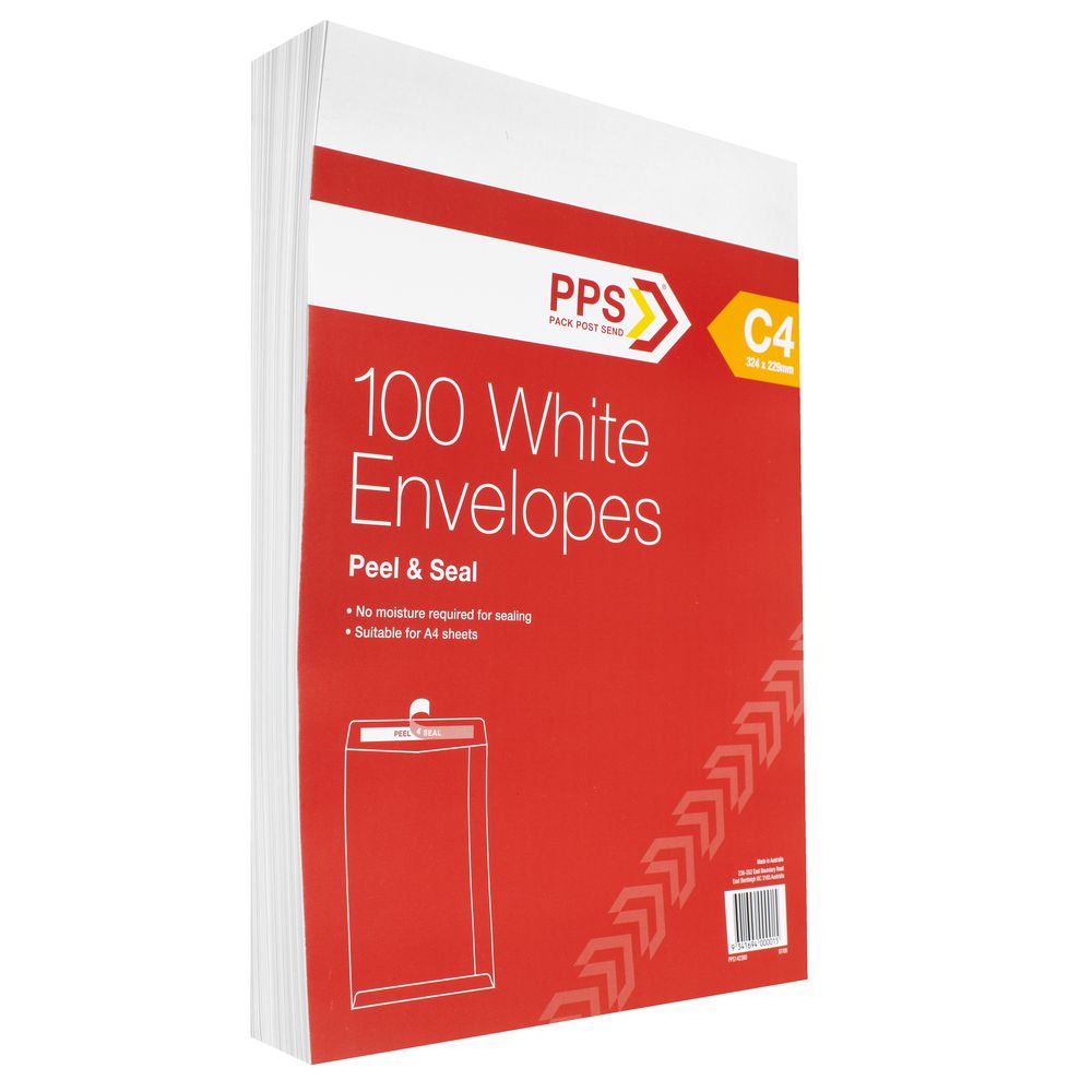 PPS Plainface C4 Envelopes White 100 Pack