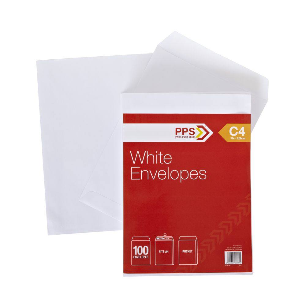 PPS Plainface C4 Envelopes White 100 Pack