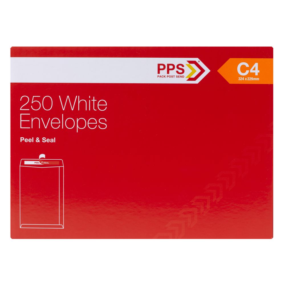PPS Plainface C4 White Envelopes 250 Pack