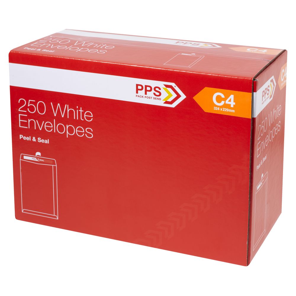 PPS Plainface C4 White Envelopes 250 Pack