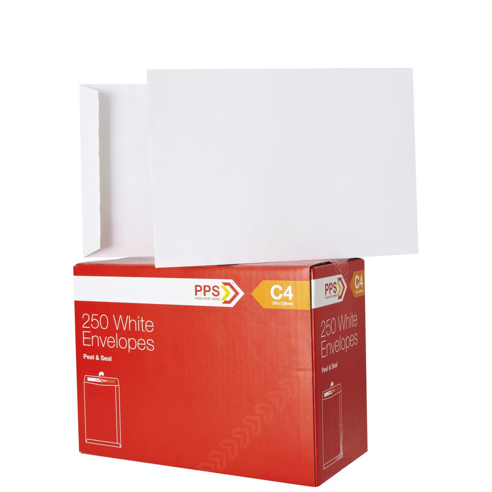 PPS Plainface C4 White Envelopes 250 Pack