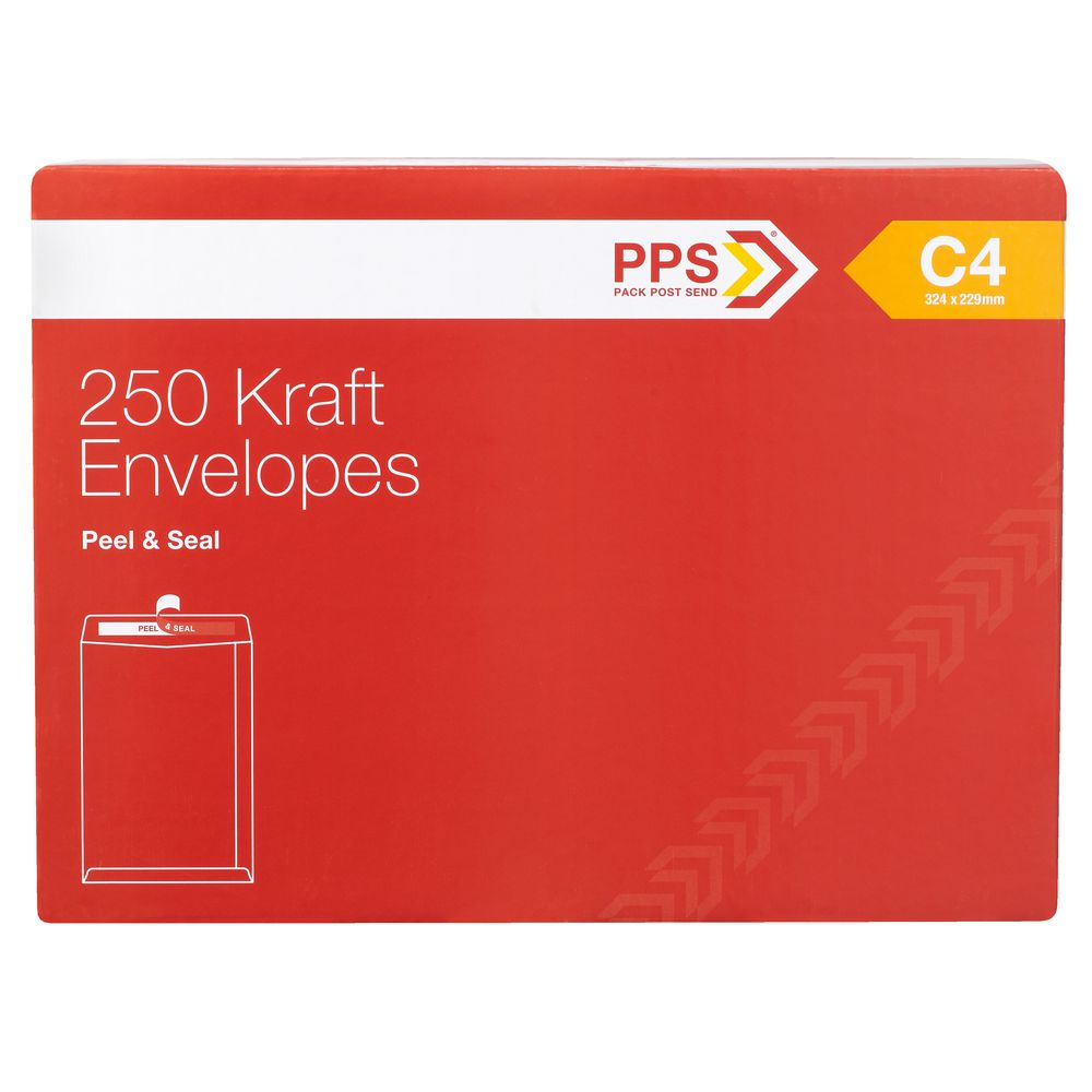 PPS Plainface C4 Envelopes Kraft 250 Pack