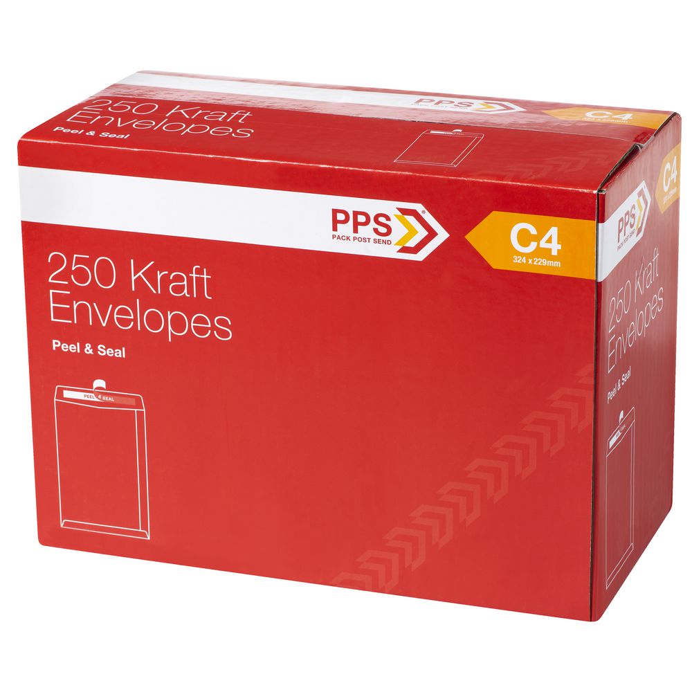 PPS Plainface C4 Envelopes Kraft 250 Pack
