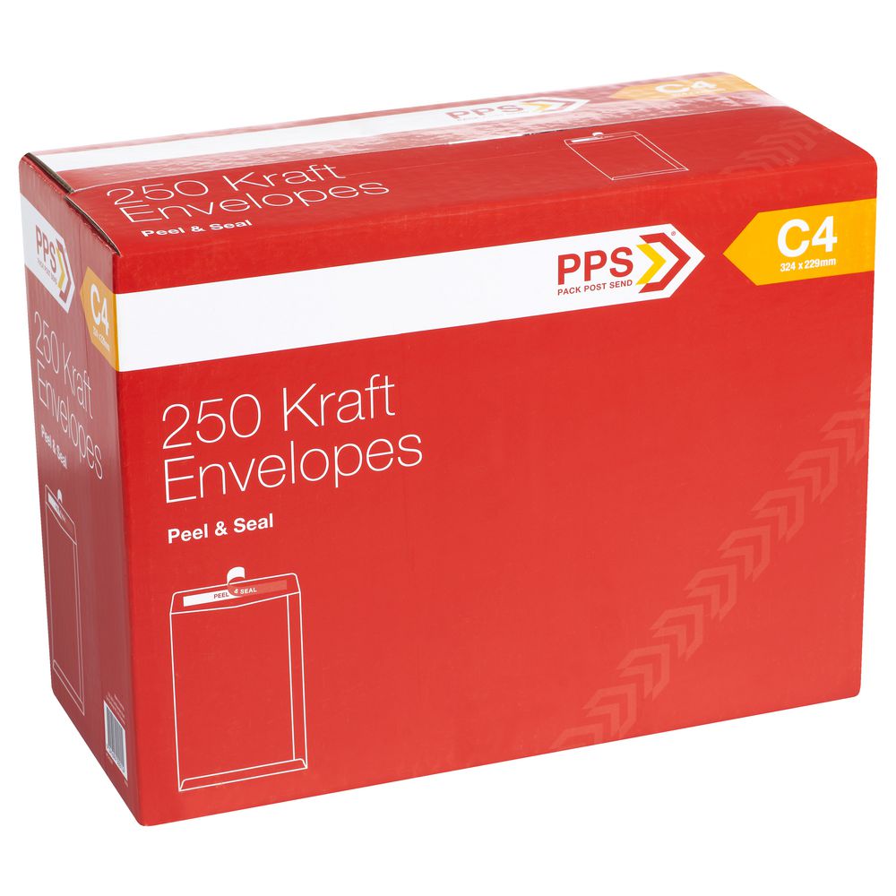 PPS Plainface C4 Envelopes Kraft 250 Pack