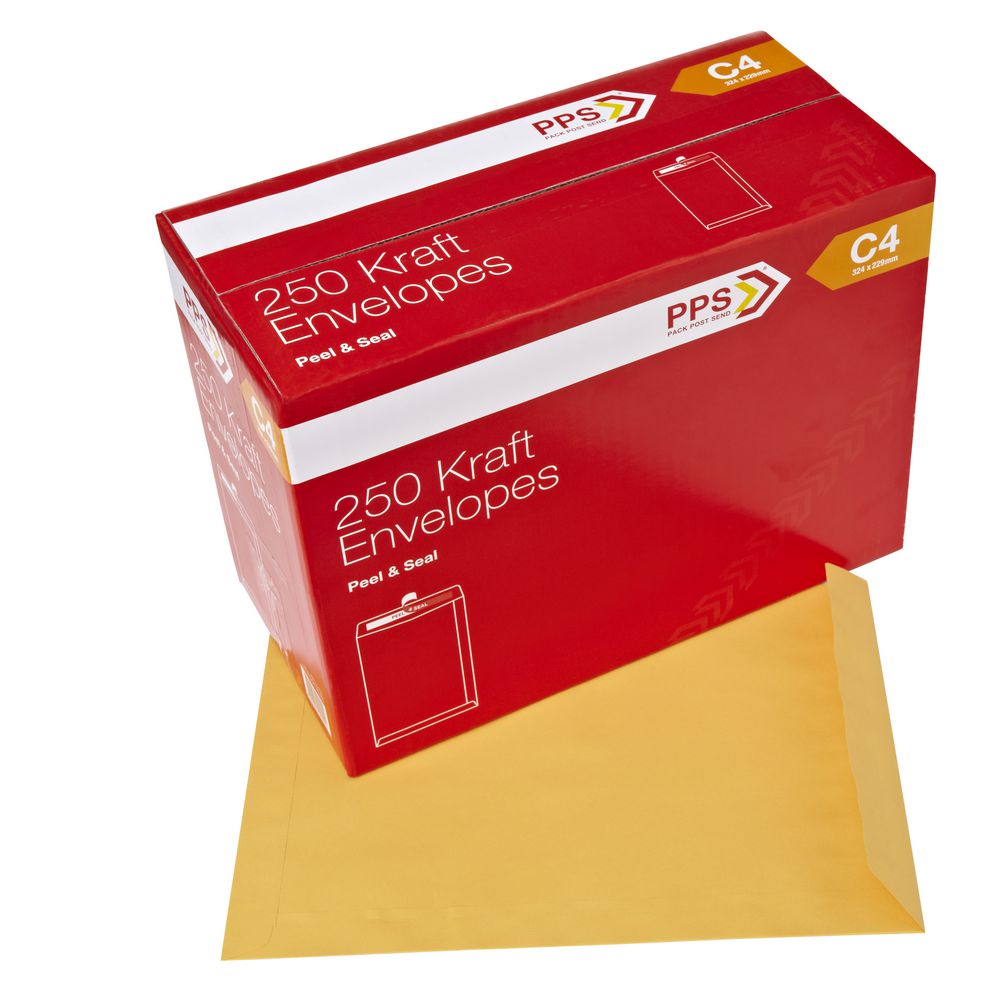 PPS Plainface C4 Envelopes Kraft 250 Pack