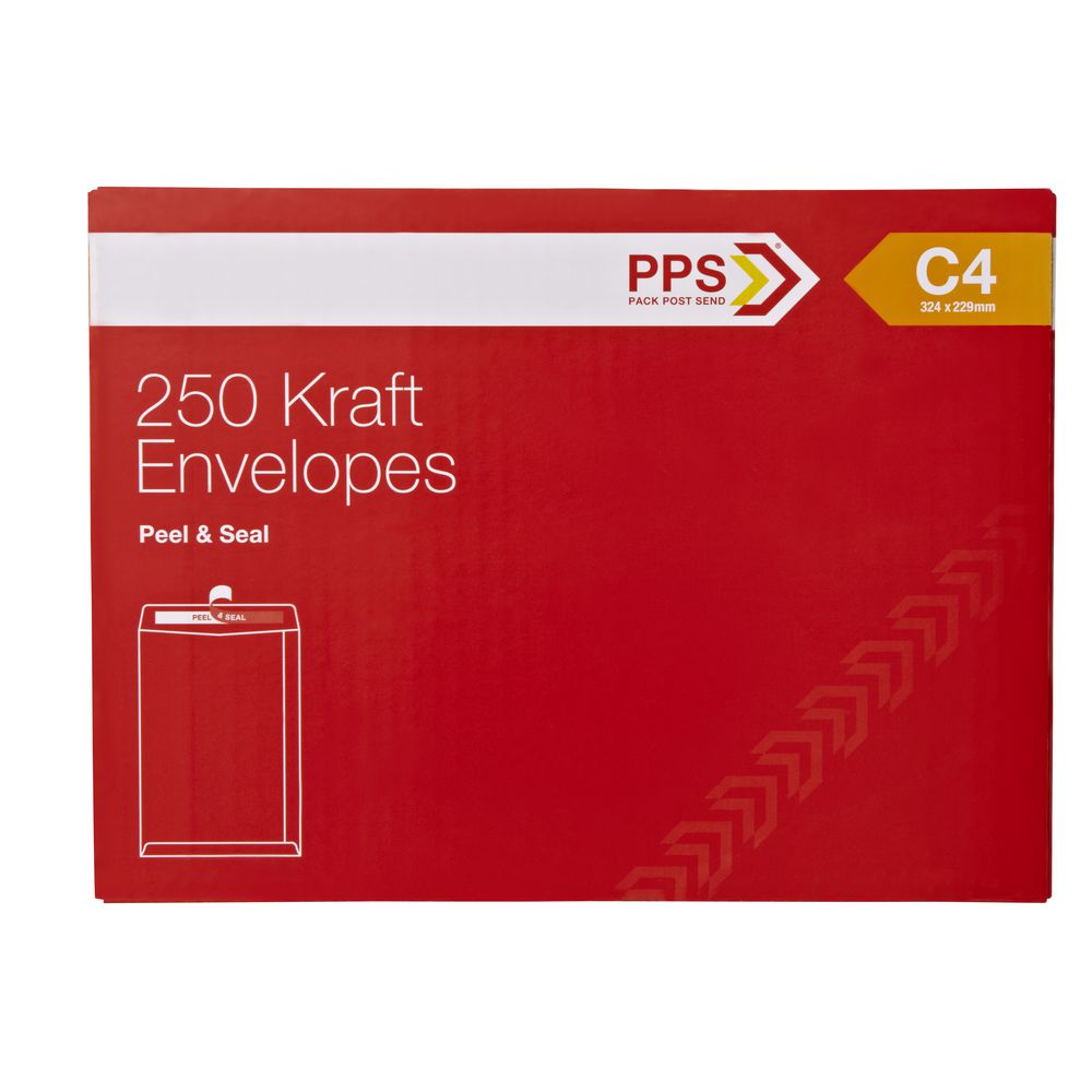 PPS Plainface C4 Envelopes Kraft 250 Pack