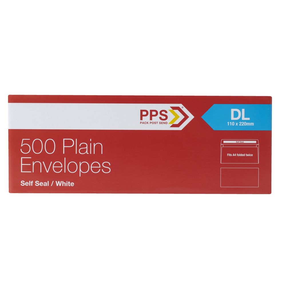 PPS Plainface DL White Envelopes 500 Pack