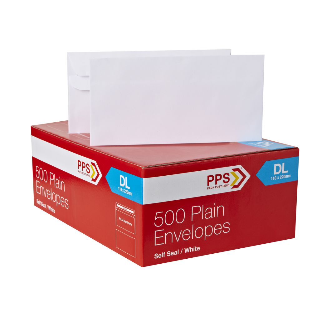 PPS Plainface DL White Envelopes 500 Pack