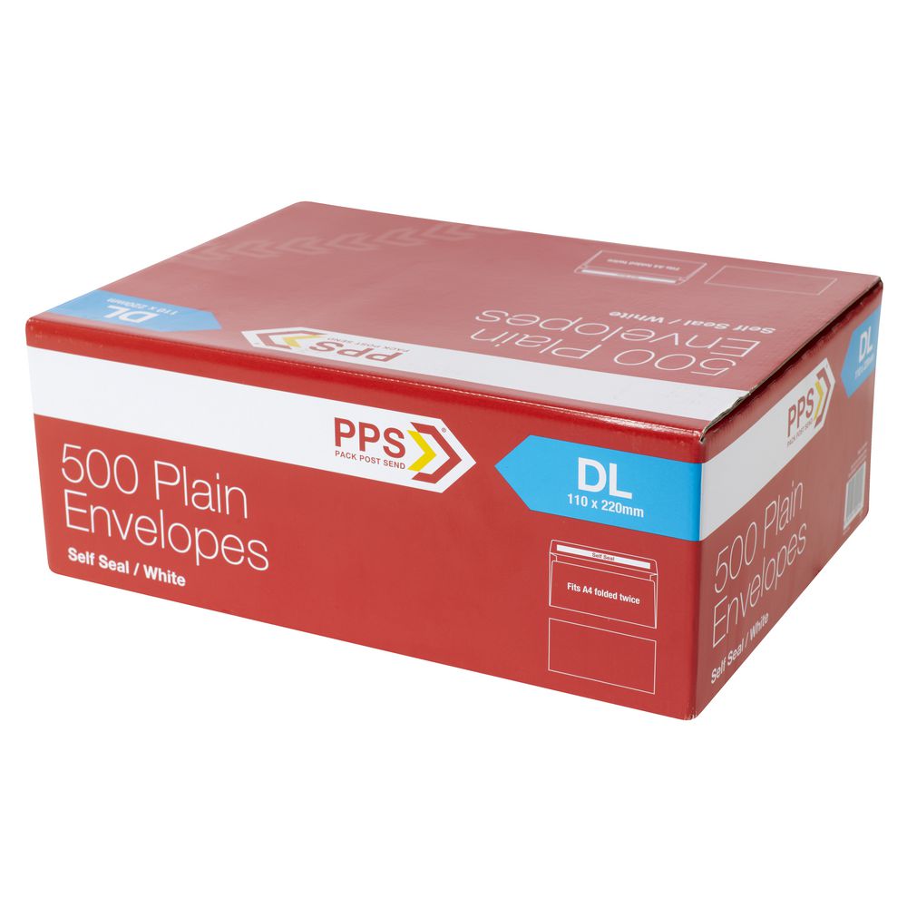 PPS Plainface DL White Envelopes 500 Pack