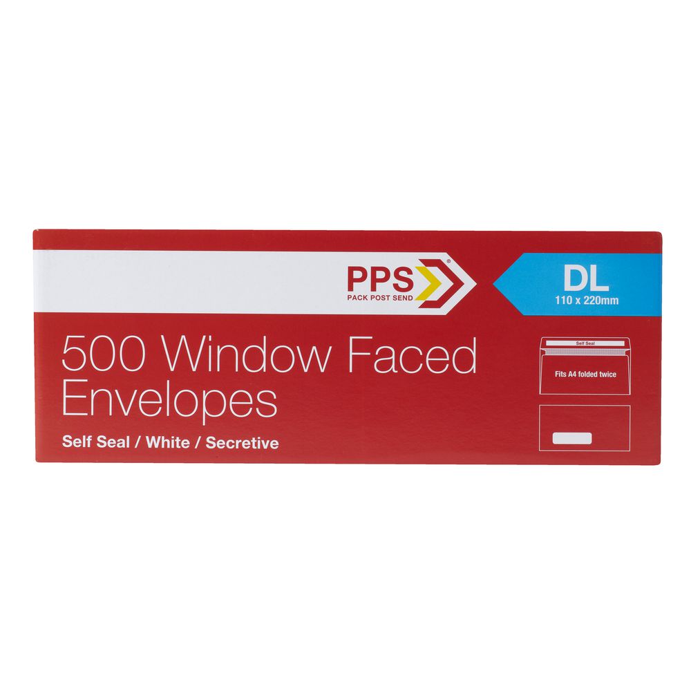 PPS Window Faced DL White Envelopes 500 Pack