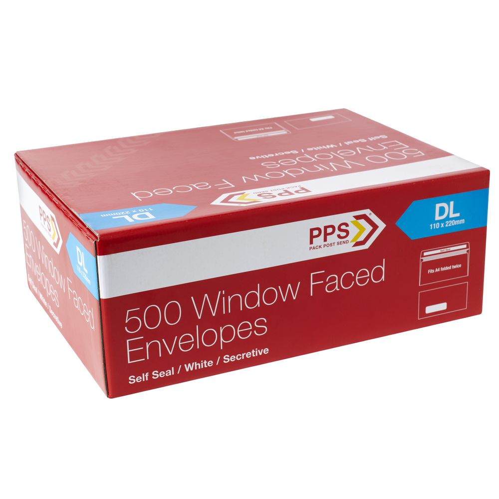 PPS Window Faced DL White Envelopes 500 Pack