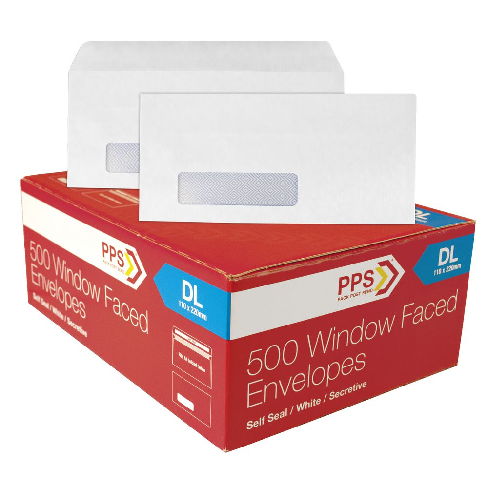 PPS Window Faced DL White Envelopes 500 Pack