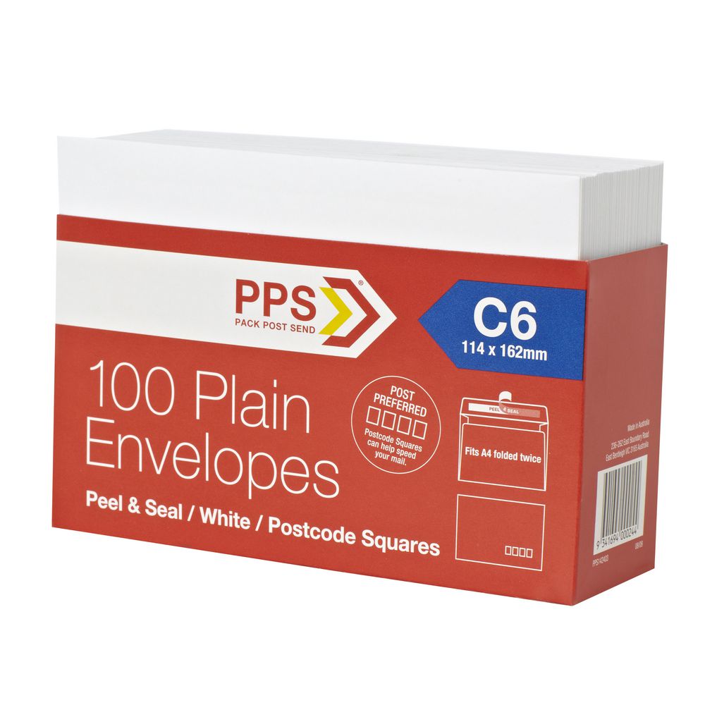 PPS Plainface C6 Envelopes White 100 Pack Officeworks